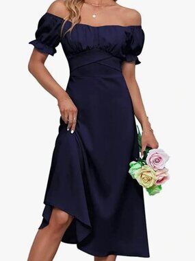 Like New • Women's Off Shoulder Navy Blue Midi Dress • Size Small